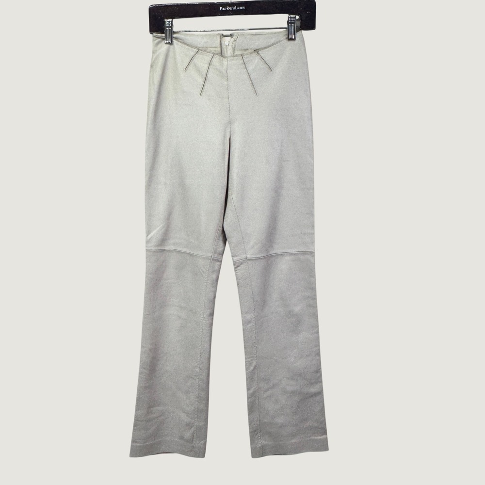 Bebe Leather Cream White Pants Y2K Lowrise Straight Leg Women Estimated XS Lined